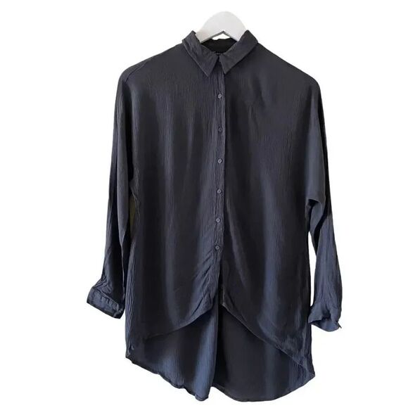 Zara Charcoal Loose Kimono Asymmetrical Long Sleeves Boho Blouse SZ XS #1160 - Picture 1 of 14